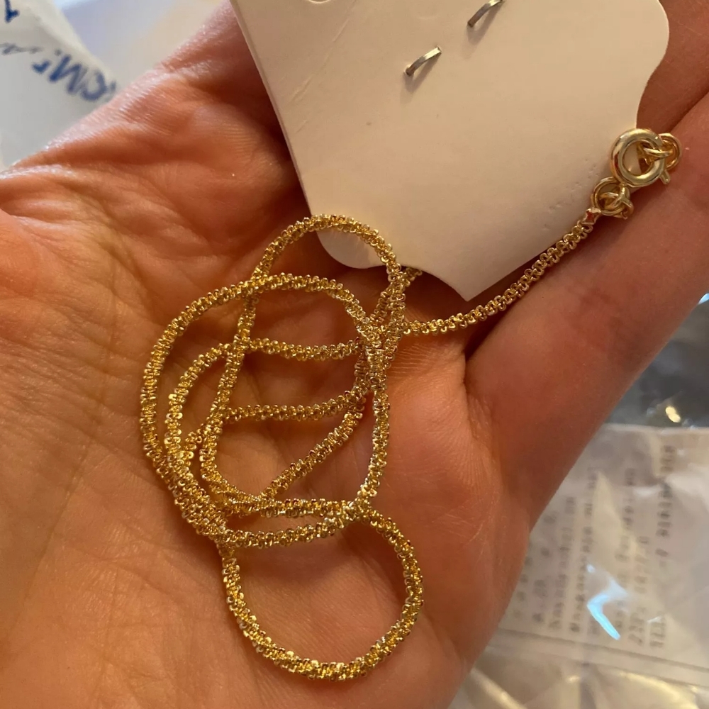 NEW 18k Yellow Gold || 925 Sterling Silver || Hollow Glitter Rope Chain Necklace - Picture 5 of 13